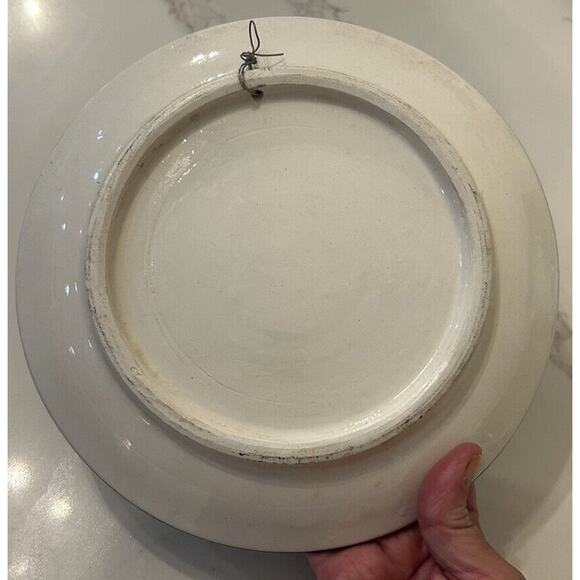 Blue & White wall Fruit Wine Plates‎ 8” Chinoiserie Kitchen Hand painted Signed - Picture 6 of 9